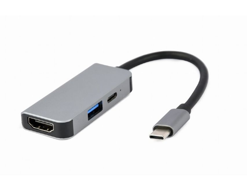 Adaptador Usb Tipo C Multiporta 3 Em 1 Porta Usb Hdmi Pd Prata Pcbox 0643