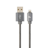 CABO DE CARREGAMENTO E DADOS EM ESPIRAL DE METAL GEMBIRD PREMIUM DE 8 PINOS, 1 M, CINZENTO